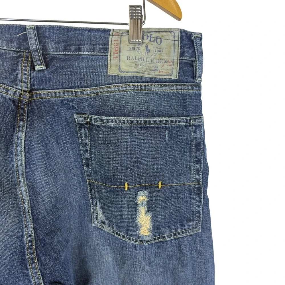 Polo Ralph Lauren Vintage Denim Jeans Mens 35x30 Blue Button Fly Distressed Y2k
